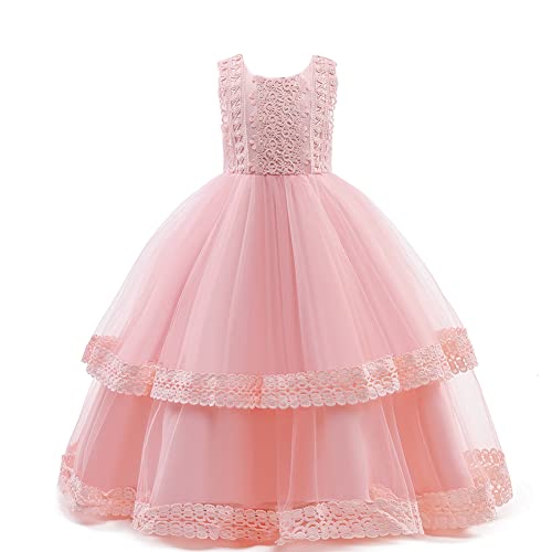 Robe de princesse prestigieuse en tulle rose demoiselle d'honneur mariage 7-8 ans