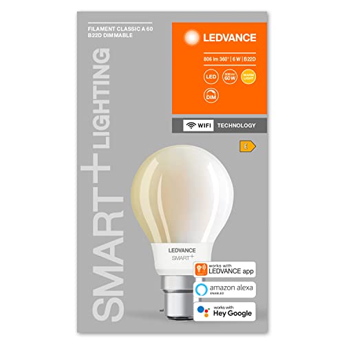LEDVANCE Smart LED Bulb with WiFi Technology, B22d Base, Dimmable, Warm White (2700K), Bulb Shape, Frosted, Replacement for Conventional 60W Bulbs, Controllable with Alexa, Google & App, 4-Pack - Image 4