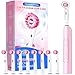 Rotating Electric Toothbrush for Adults with 8 Brush Heads, Sensitive Gum Care Electric Toothbrush with 3 Modes and 2 Min Smart Timer, Rechargeable Last 45 Days (Blossompink, Rotating)