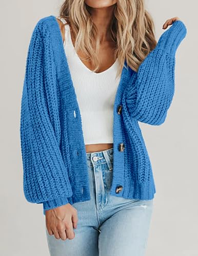 Image of Zeagoo Women's 2026 Fall Chunky Knit Cardigans Open Front Long Sleeve V Neck Button Loose Cardigan Sweaters