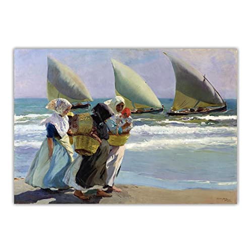 ZXMDP Reproductions de tableau xcélèbres, Joaquin Sorolla Las tres Velas Impression Sur Toile, Toile Mur Art Décor Photo 30x45cm Sans Cadre