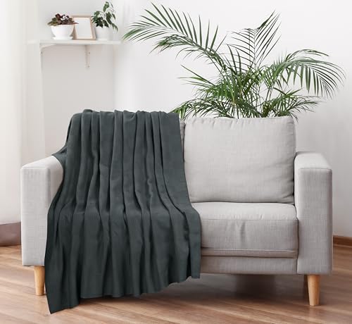 Utopia Bedding Smoke Gray 100% Cotton Blanket [Throw Size - 60x50 Inch] 350GSM Lightweight, Soft and Breathable Thermal Blanket for All Seasons