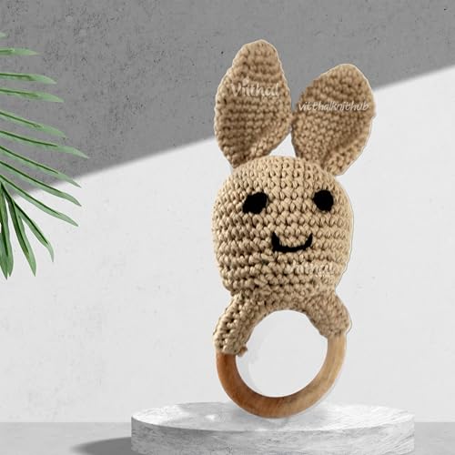 Vitthalknithub Hand Crocheted Cotton and Wood Rattle Toy, Unpolished Wooden Ring, Amigurumi 100% Cotton Premium Rattle and Teether Toy For Baby / Infants / Newborns And Toddlers, Knitted Rattle Shaker Toy for hand grips. Natural Wool,Baby Gift For To (B0DFDCNNTQ) Amazon Price History, Amazon Price Tracker