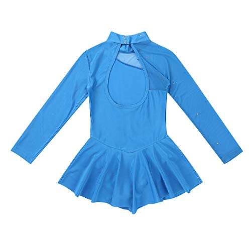 Dpois Kids Girls' One-Piece Long Sleeves Floral Lace Ice Figure Skating Leotard Dress Gymnastics Dancing Costume Blue (Tulle Splice) 5-6 #TOP3