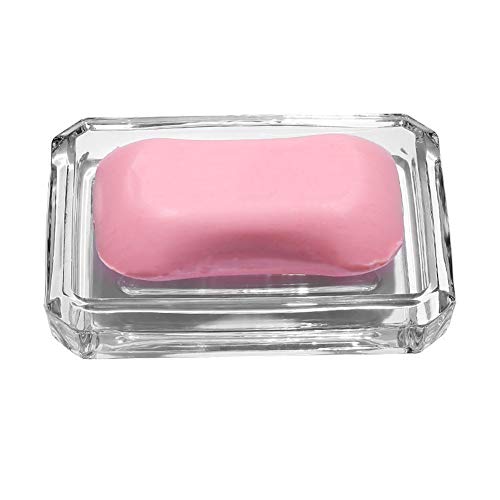 Luzen 1Pc Rectangle Glass Soap Dish Bar Soap Holder Soap Saver Tray Soap Case Soap Box Holder For Shower Bathroom Kitchen cover