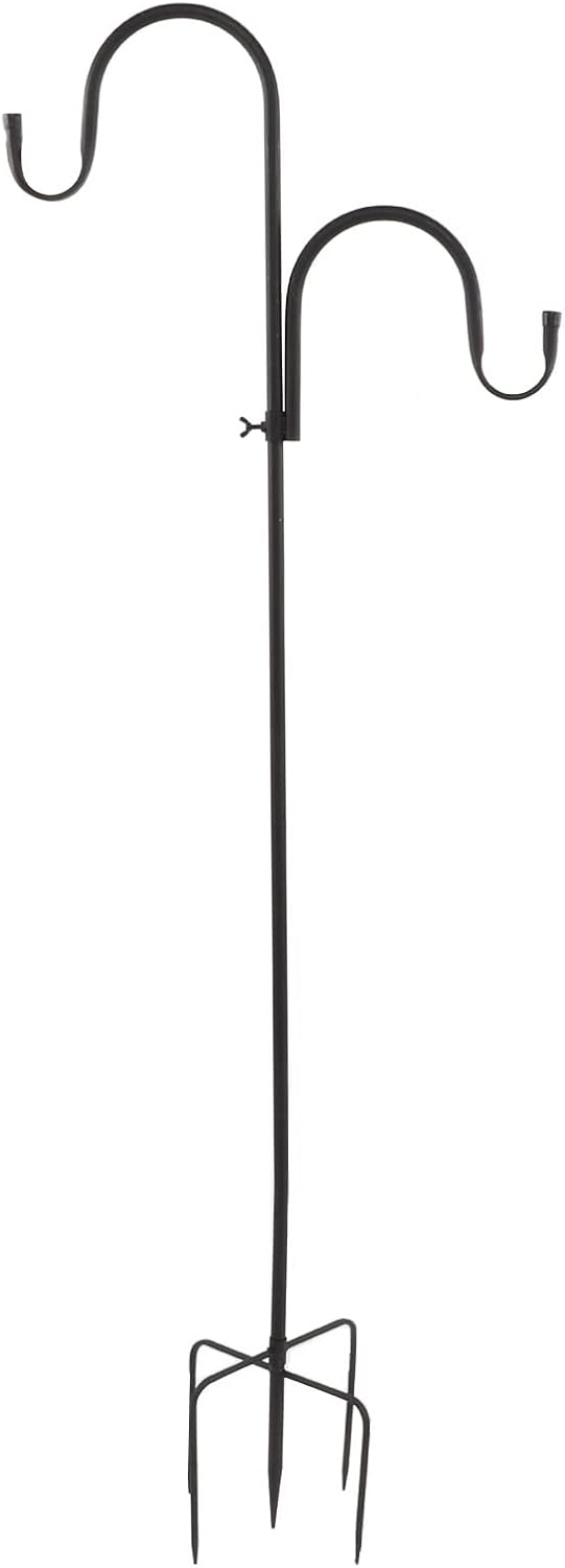 Shepherds Hook Bird Feeder Hanger Detachable Heavy Duty Proof Wrought Iron Garden Hook for Hanging Plant Baskets Lanterns Decorations 63 Inch 2 Hooks 5 Prong Bases
