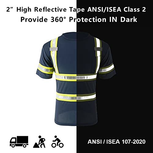Smasys Reflective Shirts - High Visibility Short Sleeve T Shirts Ansi With Pockets And Reflective Tape For Men,Women (Yellow-Navy,Xl) #TOP4