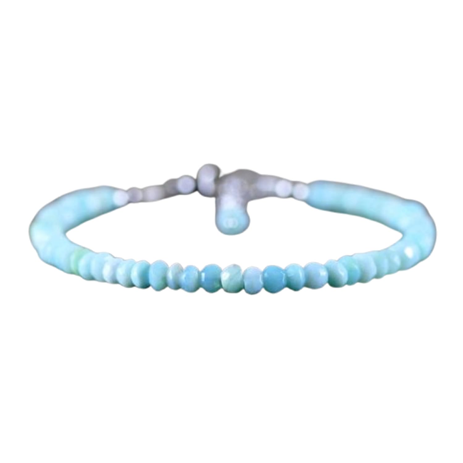 Silver Plated Bracelet with Blue Smooth Peruvian Blue Opal Beads – Rondelle 3-3.5mm – 7 inch Adjustable – For Men & Women|FIZA_LINK_05366