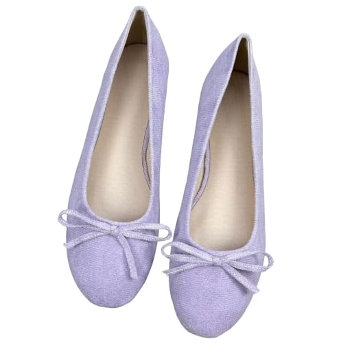 Image of TN TANGNEST Women's Velvet Flats Round Toe Ballet Shoes | Elegant Bowknot Flats Comfortable Casual Slip On Flats for Work