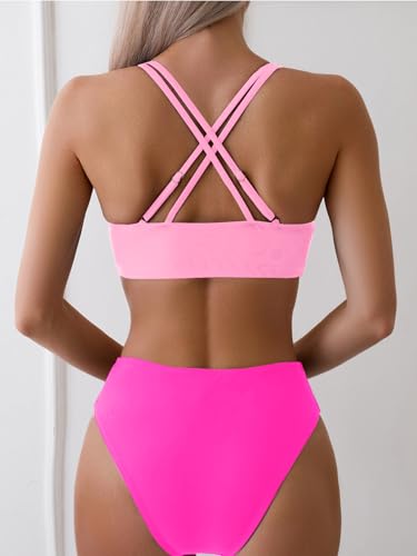 Image of Fanuerg Women's Sexy V Neck Bikini Sets Hollow Out Two Piece Swimsuits Cutout Mid Waist Bathing Suit