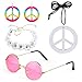 Produktbild Beefunny 4 Stück Hippie Kostüm Dressing 60er Jahre Accessoires Set Friedenszeichen Halskette Blume Krone Stirnband Hippie Sonnenbrille und Ohrringe (C)