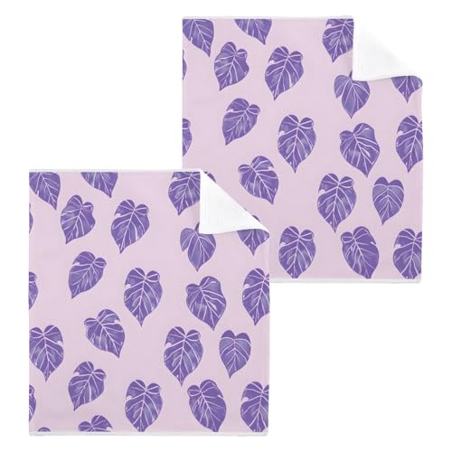 ALAZA Wash Cloth Set 100% Cotton Fingertip Towels Face Cloths Sets Purple Leaves Highly Absorbent Soft Feel Set of 2