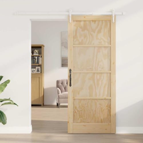 IKAYAA Puerta Corredera de Granero con Herrajes 86 x 211 cm Puerta Corredera de Interior para Baño Salón Sala de Estar Natural y Blanco