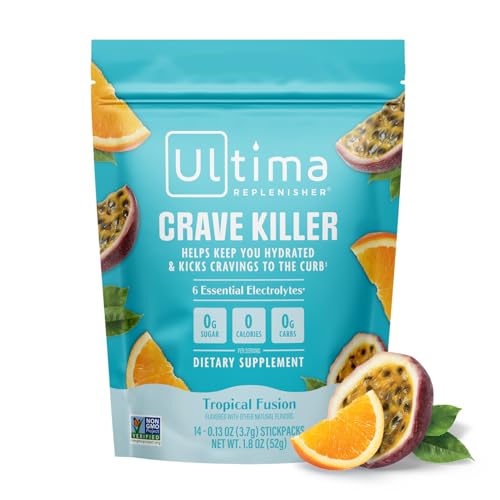 Ultima Replenisher Crave Killer Supplement and Electrolytes Powder Tropical Fusion 14 Stickpacks Hydration Packets that Kick Cravings to The Curb