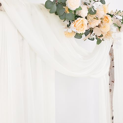 Image of Socomi Ivory White Wedding Arch Draping Fabric 29 inch x 20Ft 2 Panels Sheer Outdoor Curtain Drapes Extra Long for Bridal Baby Shower Ceremony Birthday Party Decor