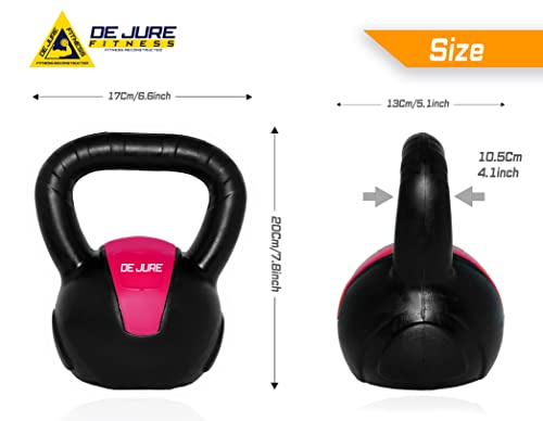 Image of De Jure Fitness PVC Kettlebell 3kg for Men & Women Strength & Cardio Training, Soft Grip, Crushed Concrete Filled, Full Body Workout Equipment for Home & Gym - Pink - Black