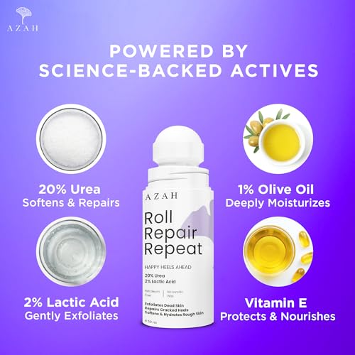 Image of Azah 20% Urea Foot Roll on for Cracked Heels [50 ML] | 2% Lactic Acid, Olive Oil & Vitamin E | Dry and Crack Heel Repair Foot Cream | Exfoliates Dead Skin & Moisturise Repairs Rough Feet