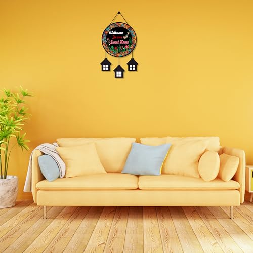 Image of EXPLEASIA Decorative Wall Hanging Wooden Art Decoration Item for Home Office Living Room Bedroom Decoration Items Home Decor Gift Items (Circle Welcome Home (Black))