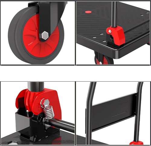 Carro de plataforma plegable con asa metálica y 4 ruedas silenciosas 5