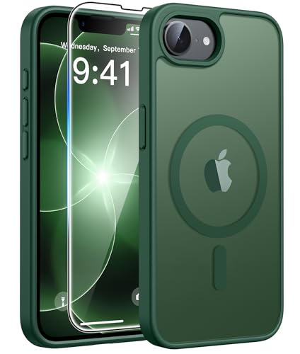 Image of FNTCASE for iPhone 17e Case: iPhone 16e Phone Case [Compatible with Magsafe] Translucent Matte Cases with [Screen Protector] Military Grade Shockproof Protective Phone Cover - Green