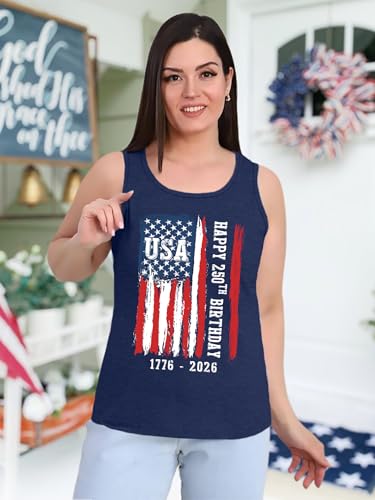 Image of Ithalt Plus Size 4th of July Tops for Women American Flag Tank Tops USA Patriotic Shirts Red White and Blue Sleeveless