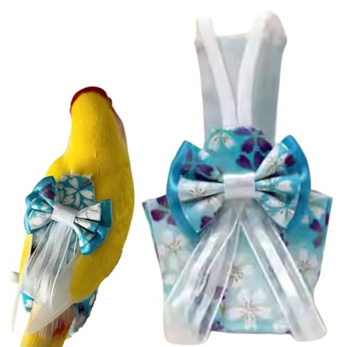 Bird Diaper Cockatiel Clothes Flight Suite, Reusable Parrot Nappy with Waterproof Inner Layer, Cute Pigeon Pants Urine Wet Suit Costume for Conure Macaw (Blue B,2XL)