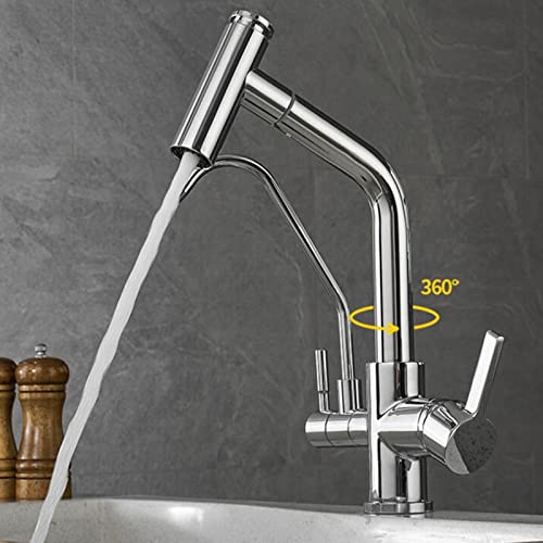 Robinet de cuisine 3 voies en laiton chromé et douchette extractible de luxe