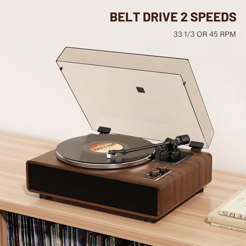 Image of FEKTIK Vinyl Record Player with Magnetic Cartridge,High Fidelity Belt Drive Turntable with Built-in Speakers, Bluetooth Playback and Aux-in Functionality, Auto Off