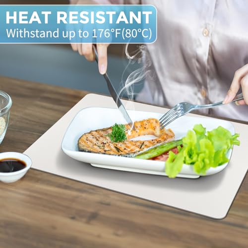 Placemats Set of 6 Washable, Heat Resistant Table Placemats Wipeable Faux Leather Place Mats Non Slip, Waterproof Square Table Mats for Indoor Outdoor, White