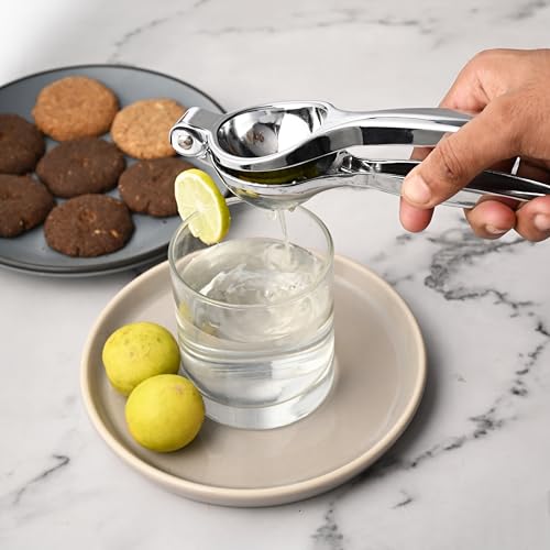 Image of VOUCH Lemon Squeezer Stainless Steel Finish | Heavy Duty Manual Citrus Juicer for Lemon & Lime | Modern Hand Press Juice Extractor | Easy Grip Handle | Essential Kitchen Gadget