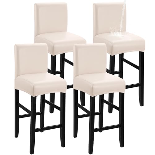 Image of YISUN Waterproof Bar Stool Covers, Pu Leather Counter Chair Cover Removable Washable Barstool Slipcovers, Stretch Pub Tall Chair Covers with Backs (4 Pack, Pale Beige)
