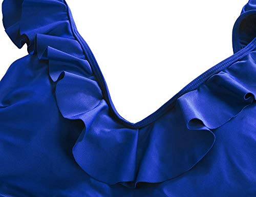 Hilor Women's One Piece Swimsuits Ruffled V Neck Swimwear Shirred Monokini Bathing Suit Royal Blue M/Us6 #TOP5