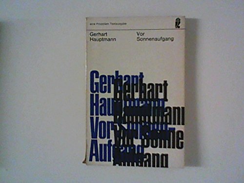 Vor Sonnenaufgang Von Gerhart Hauptmann www.amazon.com