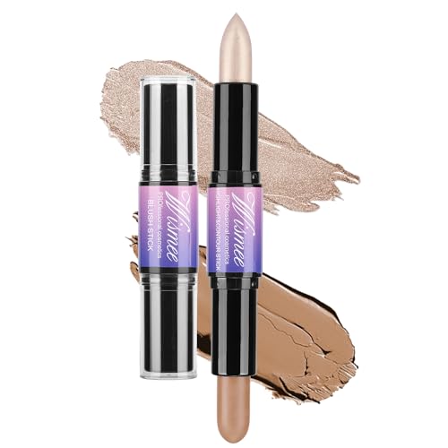 Wismee Dual-Ended Highlight & Contour Stick, Shimmer Cream Powder Face Shaping & Contouring Stick, Long Lasting & Waterproof Highlighters Makeup Stick, Blendable and Smooth for Women