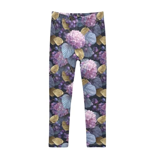Girls Leggings Pink Hydrangea Flowers Soft Toddler Leggings for Girls Kids Pants Size 4T-10T