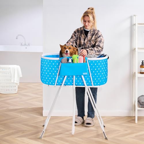VEVOR Tragbare Hundebadewanne, erhöhte & zusammenklappbare, Haustierbadewanne mit Schnellentwässerung, Badewanne zum Waschen & Pflegen Kleiner & mittelgroßer Hunde und Katzen, Hellblau