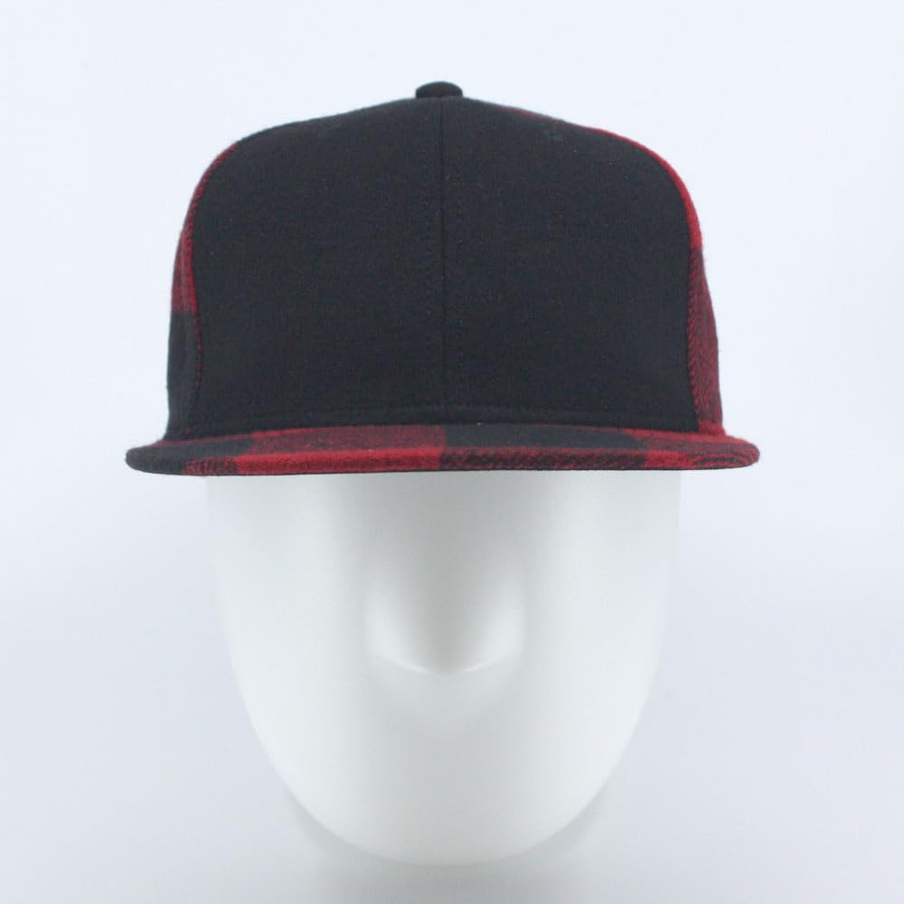 Premium Wool Blend Plaid Flannel Adjustable Snapback Baseball Cap (Black/Red 96 Car)