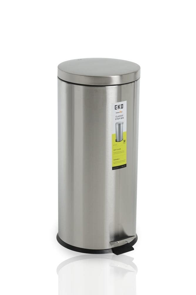 Eko Stainless Steel Basic Pedal Bin, 30L - Silver - 29 X29 X 65cm