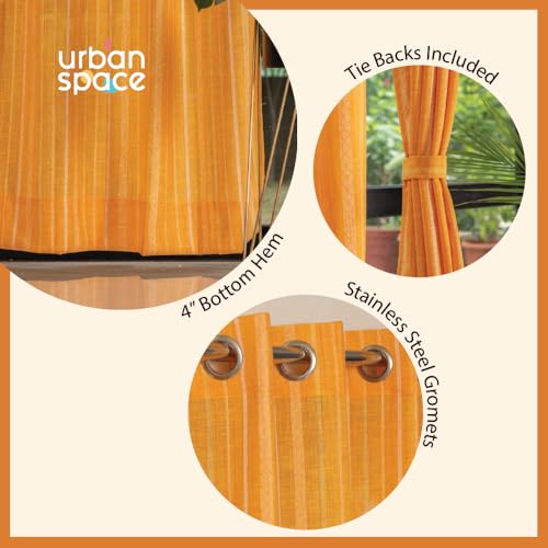 Image of Urban Space Aari Collection Weaved Sheer Curtains for Door 7 Ft Long, 40-50% Light Filtering Textured Curtains with Eyelets and Tieback, Set of 2 Decorative Curtains (Vertical Yellow, 7 Feet)