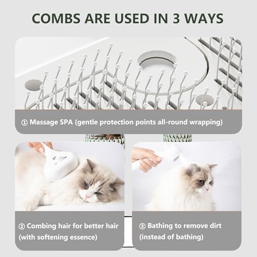 Image of Pet Brush Hair Removal Steam，Steam Pet Spray Hair Removal Comb for Dogs with Anti-Lost Pendant，3 in 1 Self Cleaning Misting Cat Brush for Shedding for Long Short Haired, White