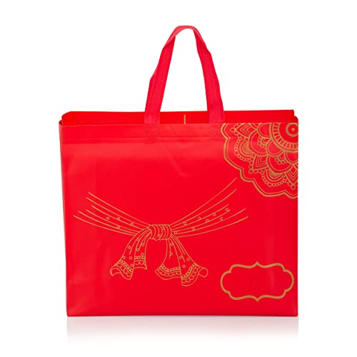 Image of Drapme Wedding Special Reusable Non-Woven Laminated Gift Bags - Shagun & Traditional Gifting, Saree Mithai Chandi Carry Bag (Red, Pack of 20)