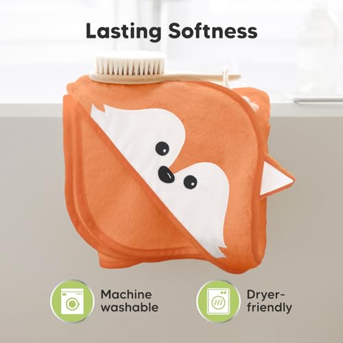 Image of KeaBabies Hooded Baby Towel for Newborn, Baby Bath Towels (Fox, 35x35) | Viscose Derived from Bamboo, Large Baby Towels with Hood, Boys, Girls, Toddler, Soft Absorbent Baby Bath Essentials