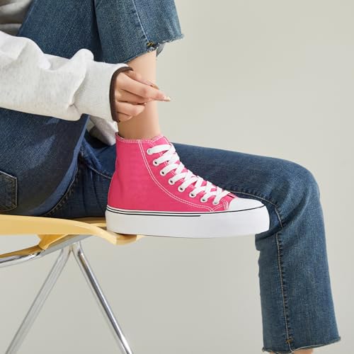 Image of FRACORA Womens High Top Canvas Shoes White Black Platform Sneakers Lace Up Shoes for Women
