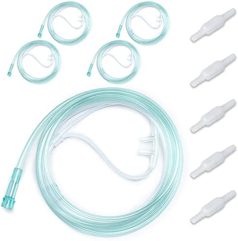 10PCS Adult Soft Nasal Cannula, 7 FT Nasal Tubing for Oxygen, Included 5PCS Nasal Cannula Oxygen Tubing and 5PCS Tubing Connectors - Standard Connector