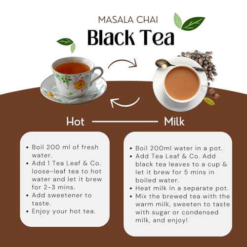Image of Tealeaf & Co. Masala Chai - Loose Leaf Black Tea Blended with Organic Spices (Ginger, Cardamom, Black Pepper & Cloves Whole Organic) - Low Caffeine (3.52oz /100gm)