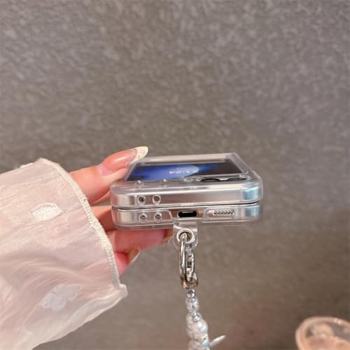 Coque pour Galaxy Z Flip5 avec chaîne perles papillon incrusté