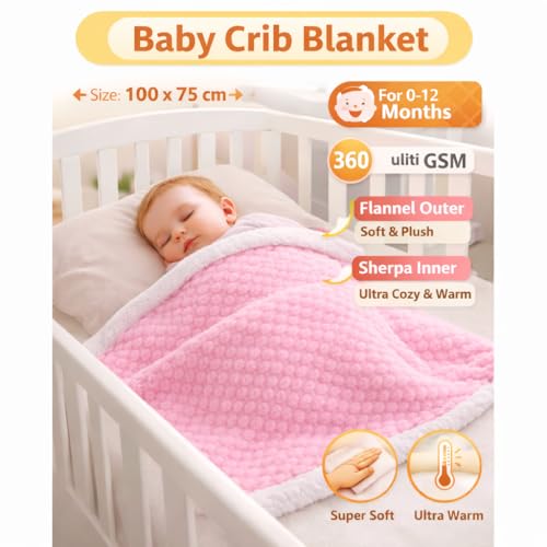 Image of BRANDONN Premium Baby Blanket 100x75 cm - Ultra Soft Flannel Sherpa Newborn Blanket for Winter, AC, Stroller, Crib, Travel (0-12 Months)