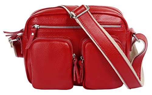Samantha Look Umhängetasche Echt Leder Damen Made in Italy, Crossbody Bag mit Außentaschen, Schultertasche mit Smartphonefach rot 021208