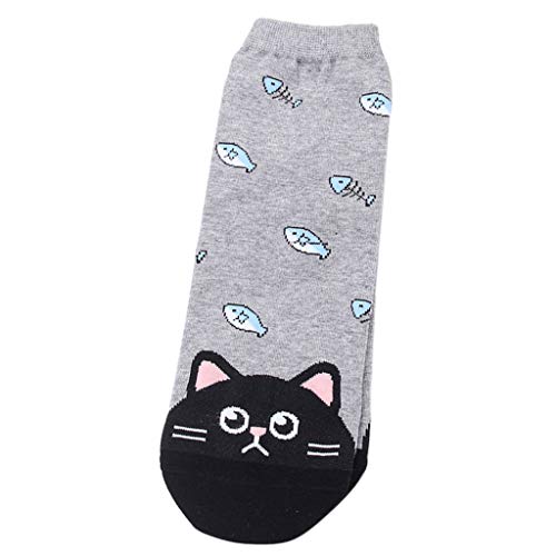 Xiuinserty Socken, Hausschuhe für Damen, Baumwolle, Socken, Kawaii Cartoon Tierfutter, Socken, Frauenmaus, Häschen mit Aufdruck grau