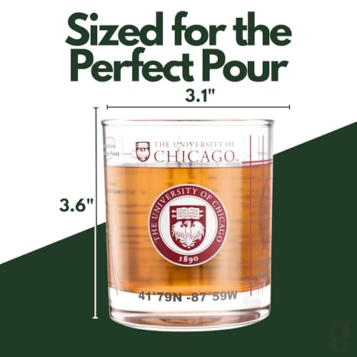 Image of Greenline Goods University of Chicago Maroons Whiskey Glasses Set of 2, 10 oz Rocks Glasses with Full-Color Logo & Campus Map - Officially Licensed Bourbon Glass Gift for Alumni & Fans